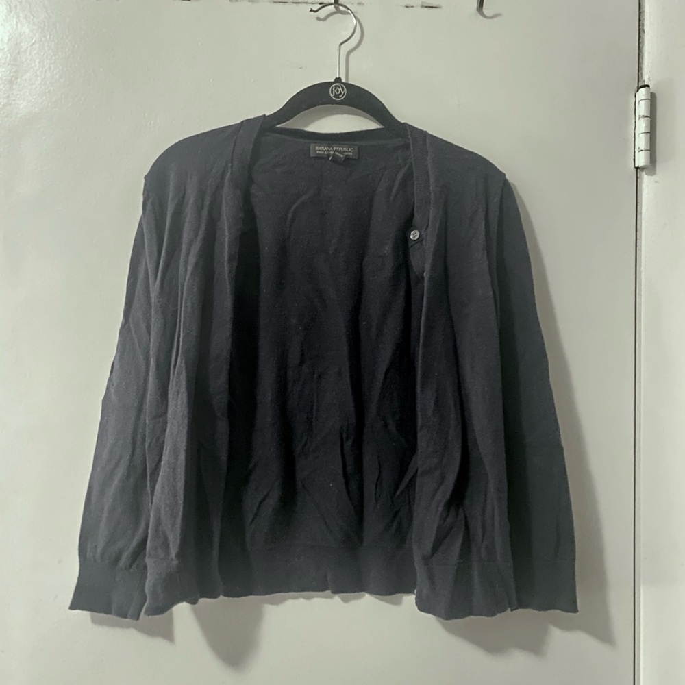 Pima Cotton and Cashmere Blend Navy Blue Fitted Button-up Cardigan